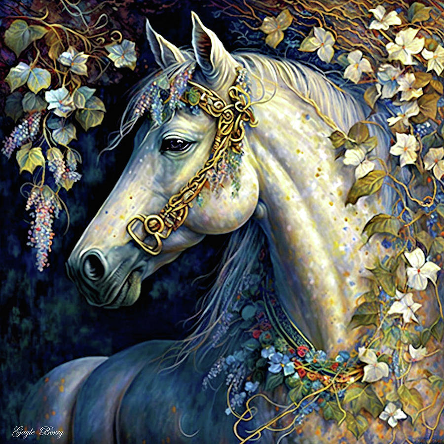 Impressionism Mixed Media - White Horse Portrait by Gayle Berry