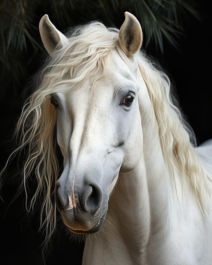 White Horse Portrait N010 Digital Art by Edit Voros - Fine Art America