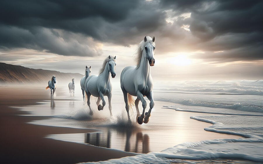 White Horses Running on the Beach Photograph by Bill Cannon