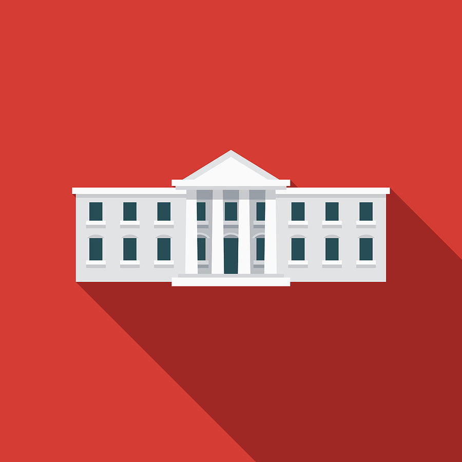 White House Flat Design USA Icon with Side Shadow Drawing by Bortonia