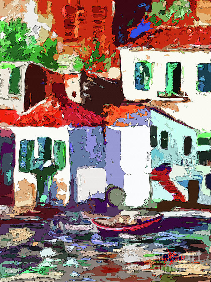 White Houses Fishing Village Painting by Ginette Callaway