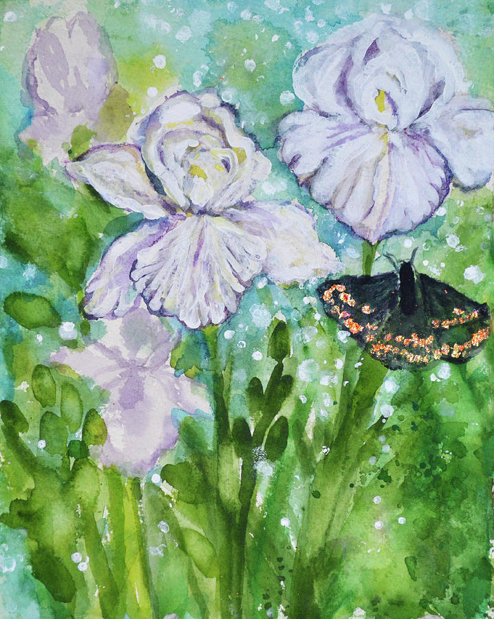 White Iris and the Butterfly of Eternity Painting by Ashleigh Dyan Bayer
