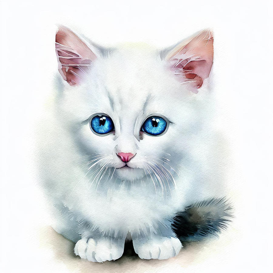 White Kitten with Big Blue Eyes Digital Art by Jill Nightingale
