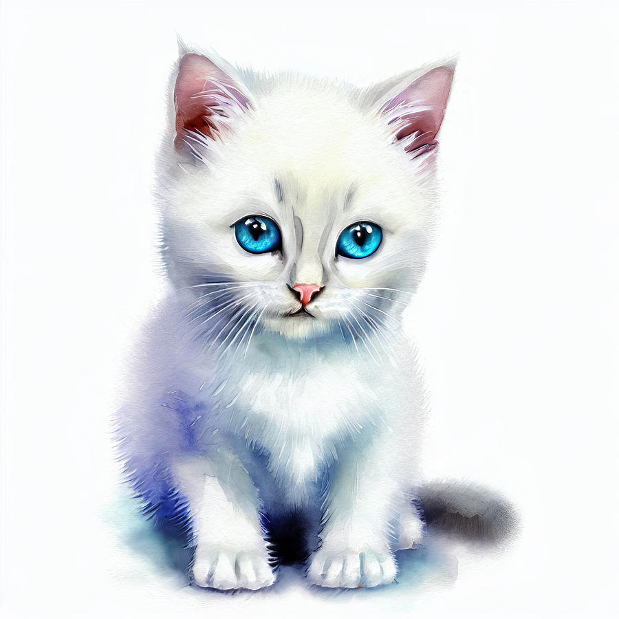 White Kitten With Blue Eyes 2 Digital Art by Jill Nightingale
