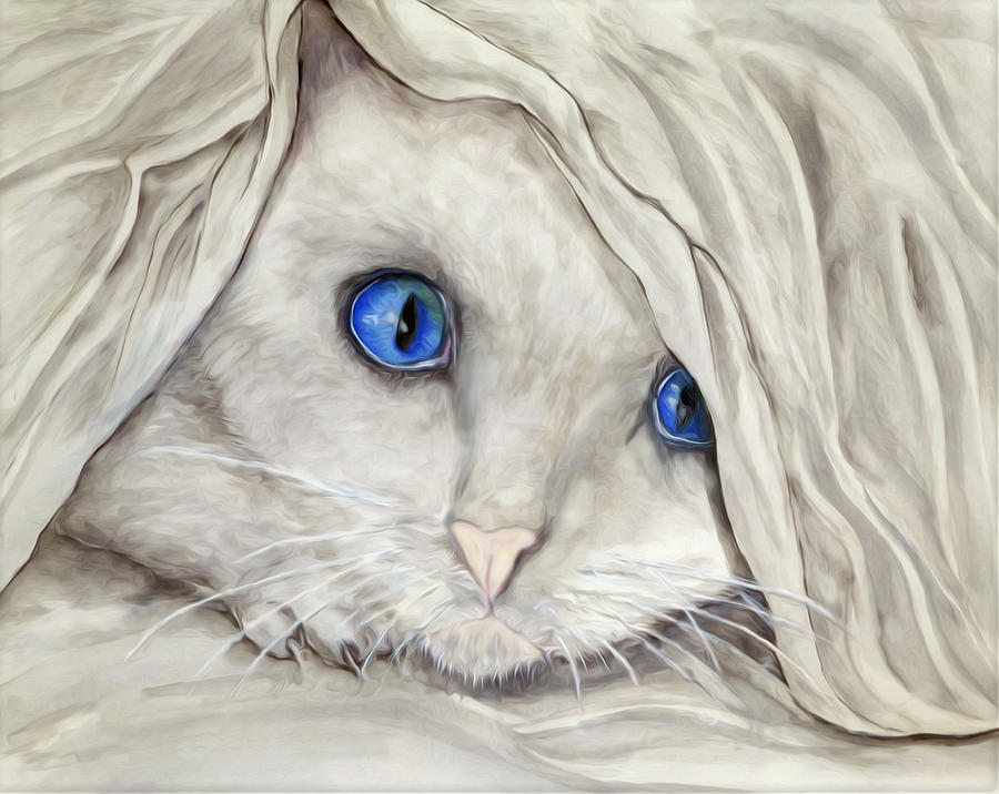 White Kittens Blanket Mixed Media by Kelly Mills