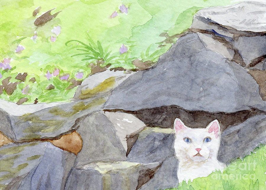 White Kitty Painting by Anne Marie Brown