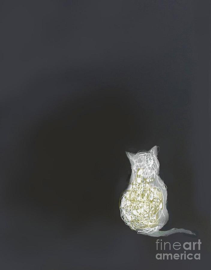 White kitty in the dark  Mixed Media by Vesna Antic