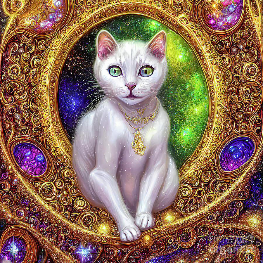 White Kitty with Golden Necklace Digital Art by Elisabeth Lucas - Fine ...