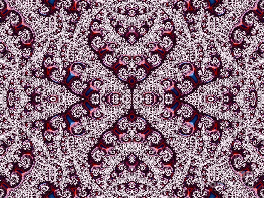 White Lace on Maroon Fractal Abstract Digital Art by Rose Santuci-Sofranko