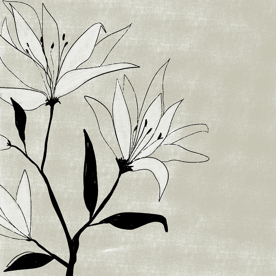 White Lilies - Contemporary Minimal Painting Mixed Media