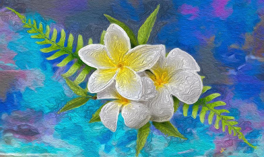 White Lilies on Blue Abstract Mixed Media by Anas Afash