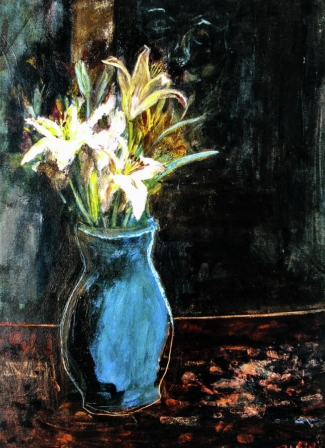 White Lilies and the Watchers Painting by Morri Sims