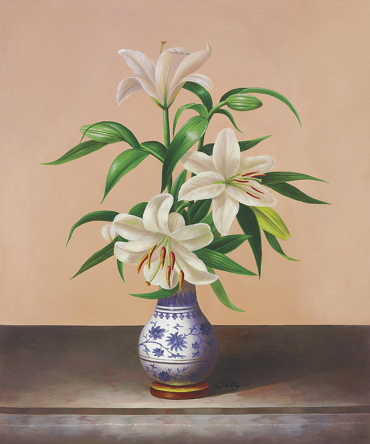 White Lilies Painting by Welby - Fine Art America