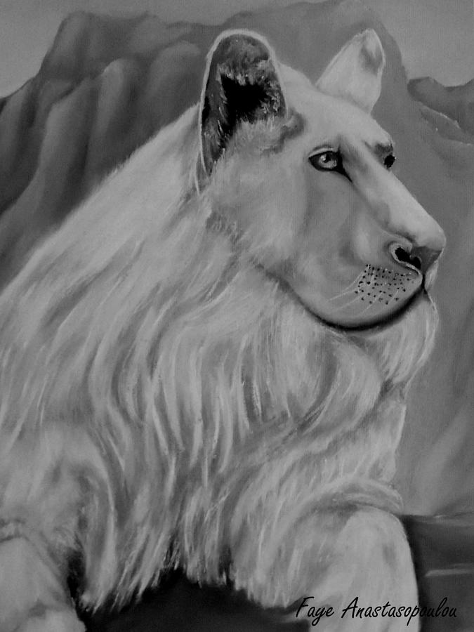 Lion Drawing - White Lion by Faye Anastasopoulou