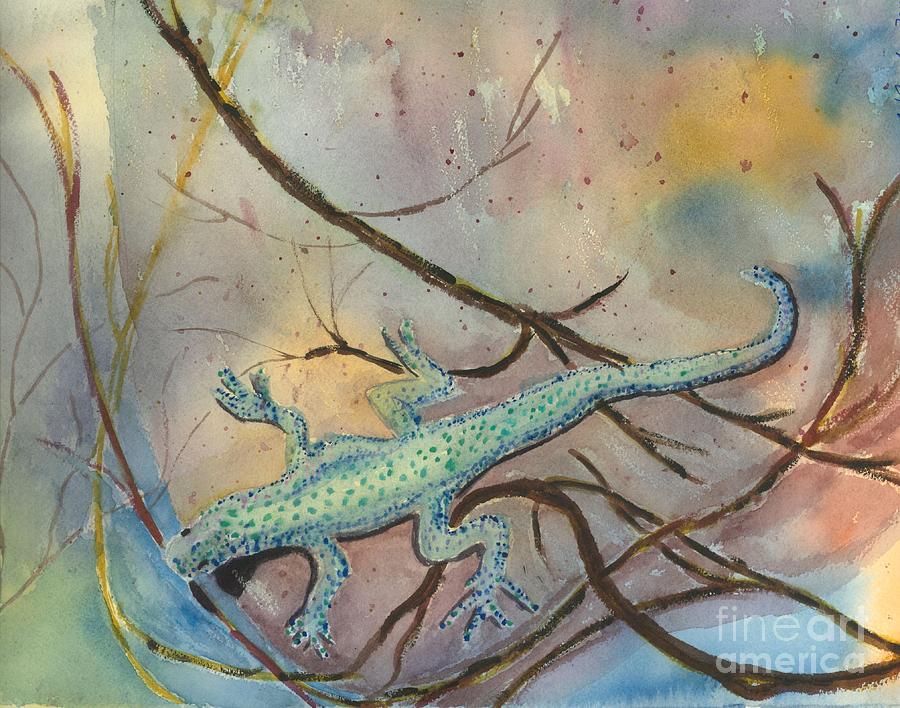 Reptile Painting - White Lizard by L A Feldstein