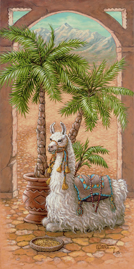 White Llama II Painting by Janet Kruskamp