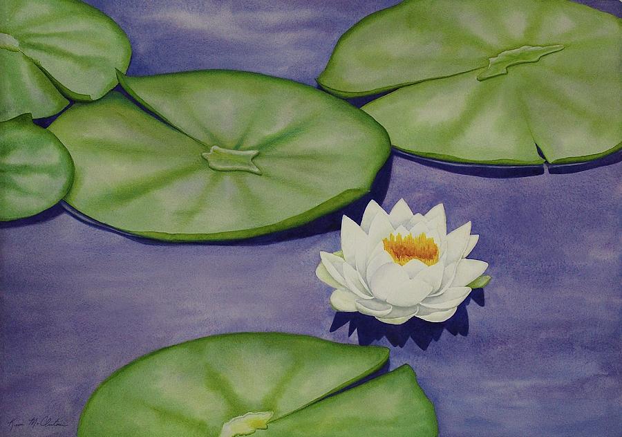 White Lotus and Lily Pad Pond Painting by Kim McClinton