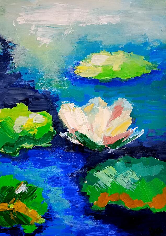Abstract Painting - White Lotus / Lotus flowers / Monet water lilies lily by Jolanda Bakker - vd Ploeg