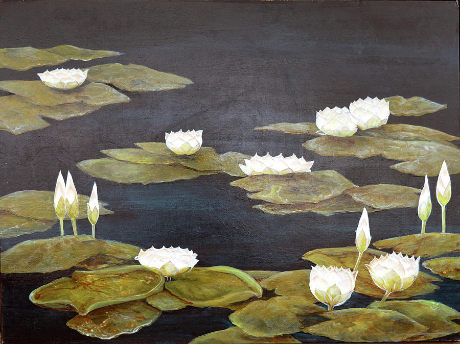 White Lotus Painting by Thu Nguyen