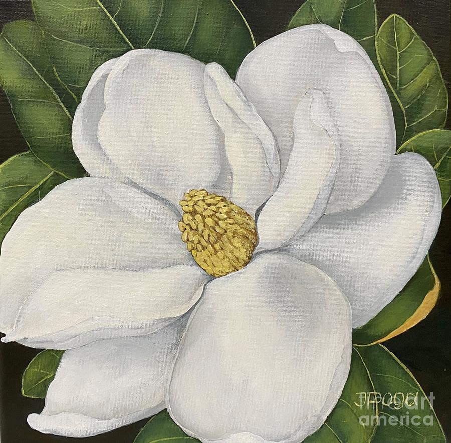 White magnolia bloom Painting by Inese Poga