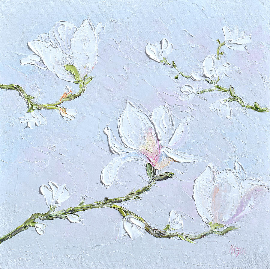 White Magnolia Flowers Painting by Jan Matson