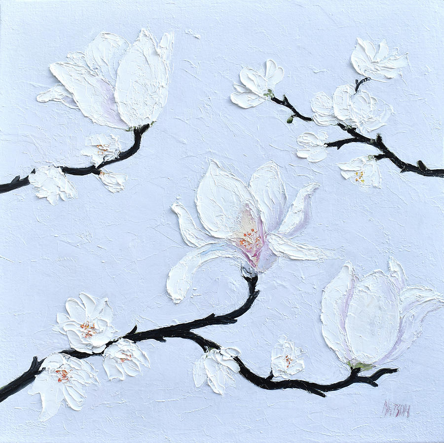 Flower Painting - White Magnolia flowers painting by Jan Matson