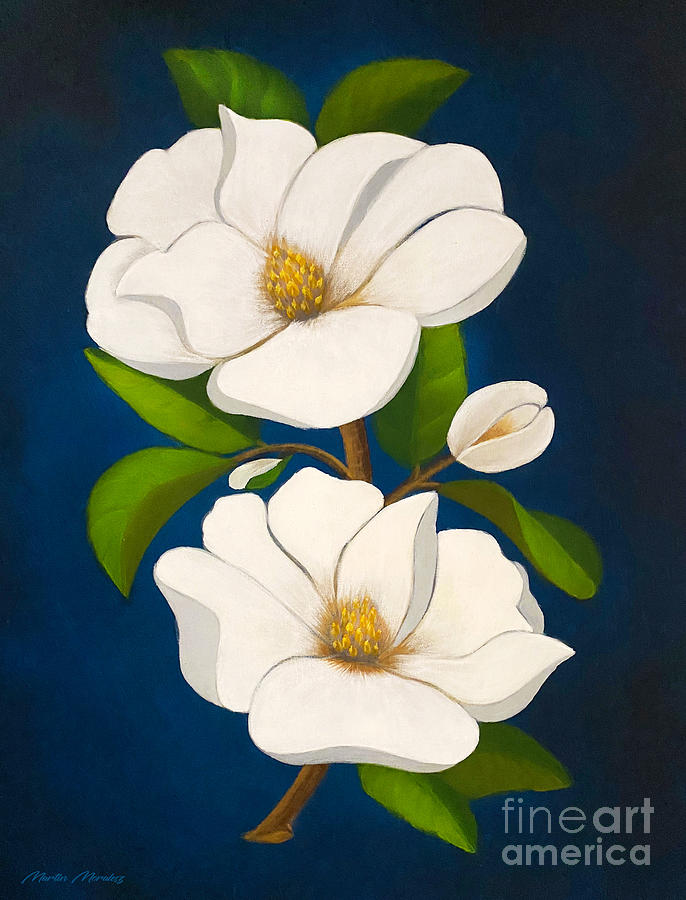 Orchid Painting - White Magnolias Flowers by Martys Royal Art