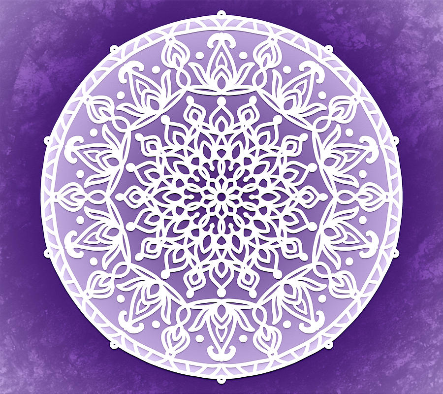 White Mandala on Purple Digital Art by Angie Tirado