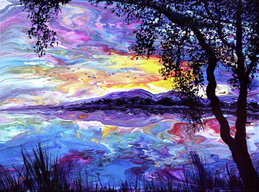 White Oak Tree by a Mountain Lake Painting by Laura Iverson White Oak Tree by a Mountain Lake Painting by Laura Iverson