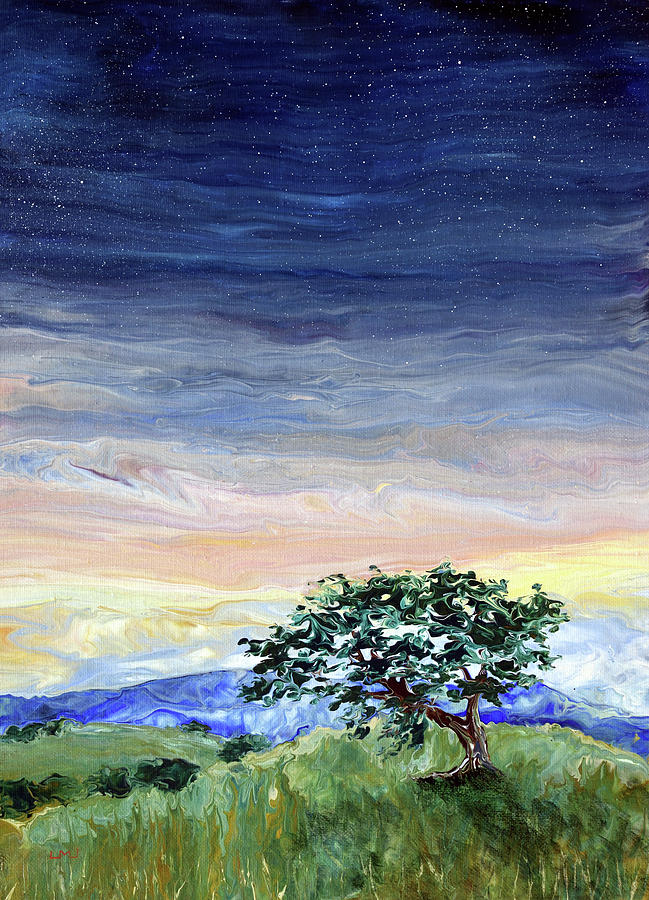White Oak Tree in the Early Evening Painting by Laura Iverson