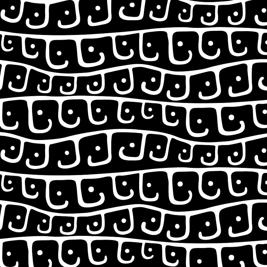 White on Black Hook and Dot Pattern large Painting by Nikita Coulombe