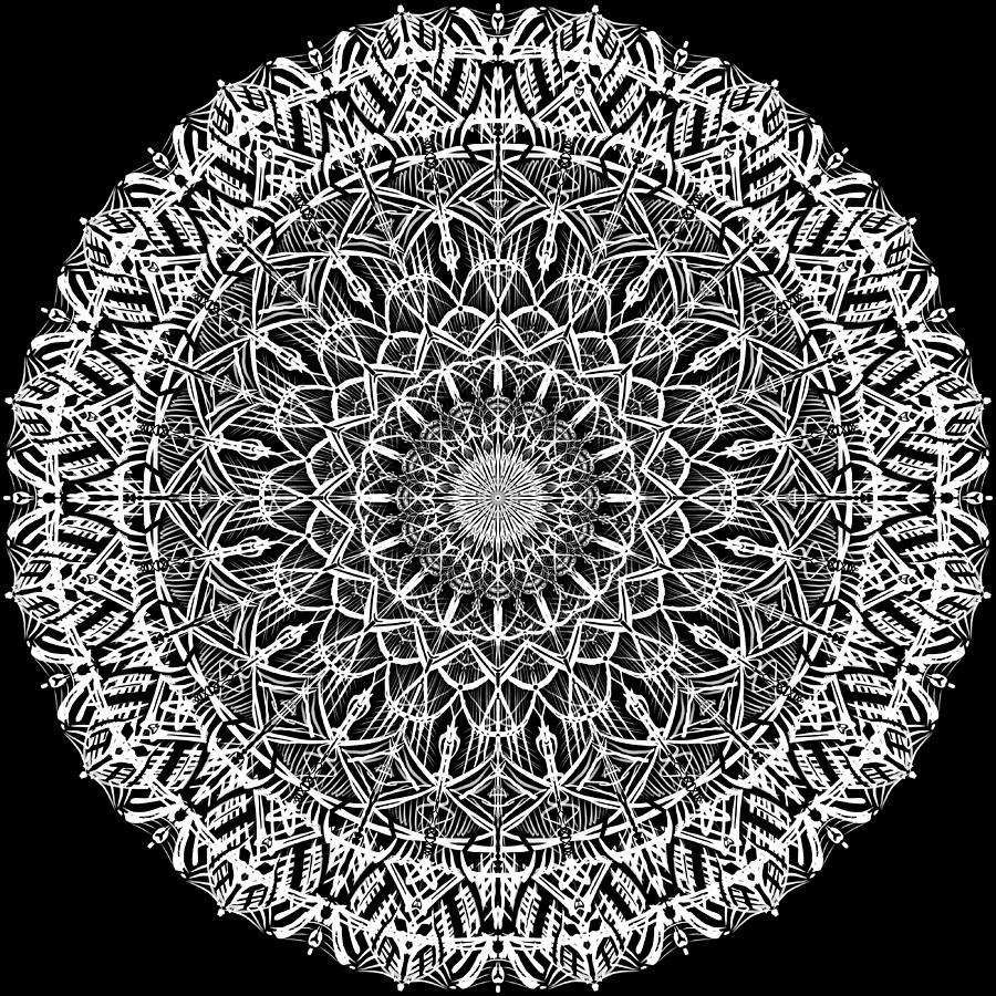 White on Black Mandala Digital Art by Eileen Backman
