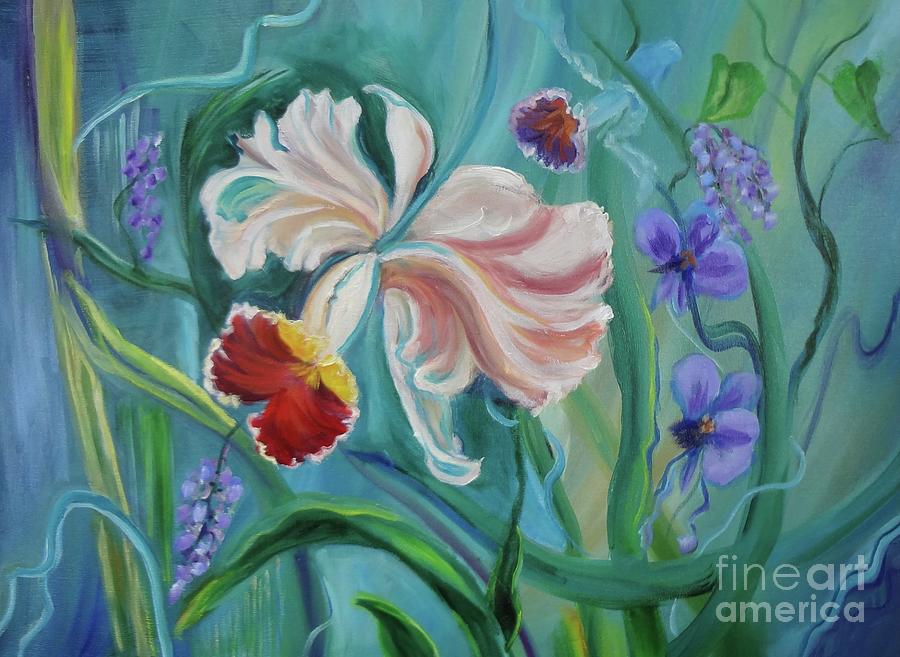 White Orchid Garden Painting by Jenny Lee