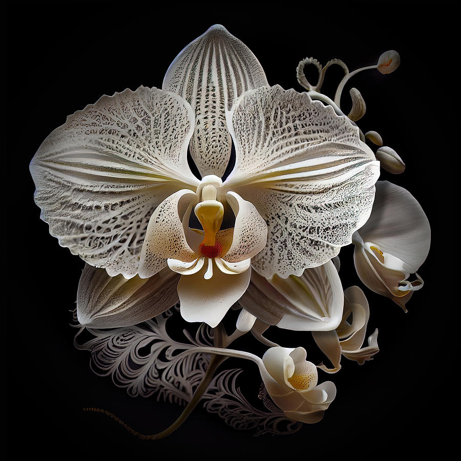 White Orchid II - Majestic Orchids Collection Digital Art by Lily Malor