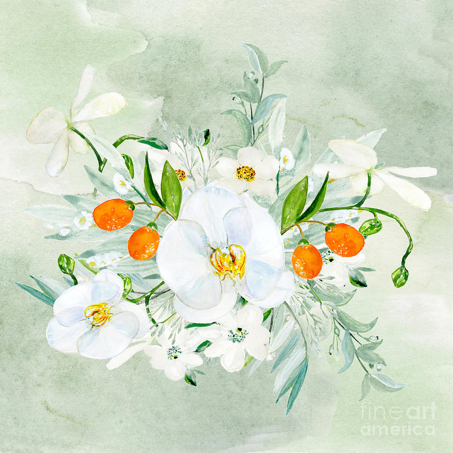 White Orchid with Kumkwat Accent Digital Art by J Marielle