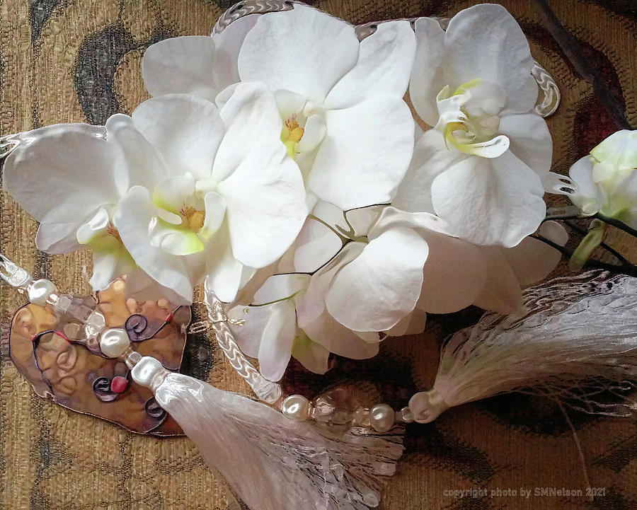Notecards Digital Art - White orchids by Sharan M Nelson