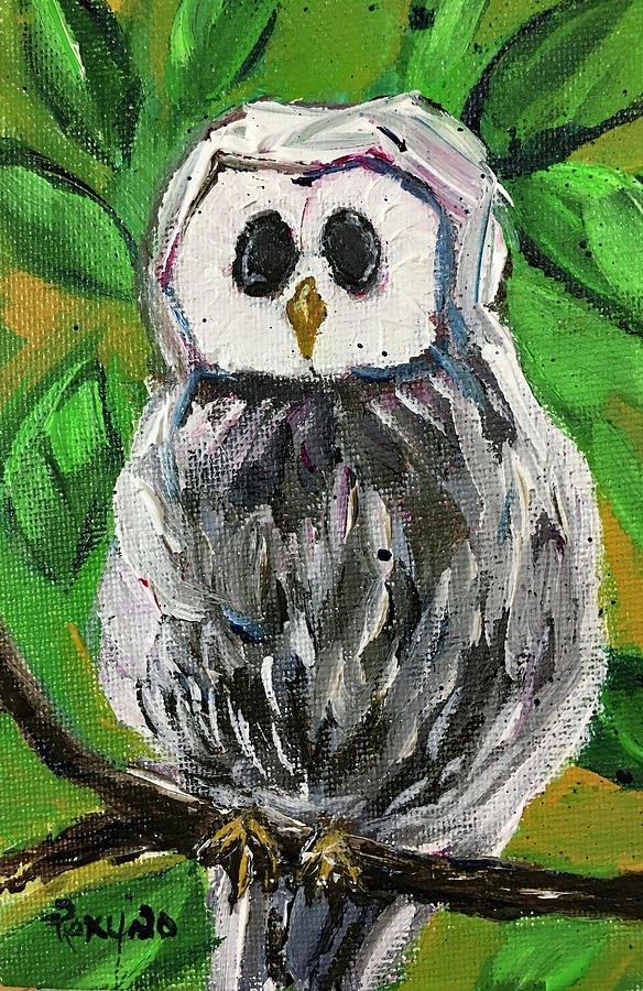 White Owl in Foilage Painting by Roxy Rich