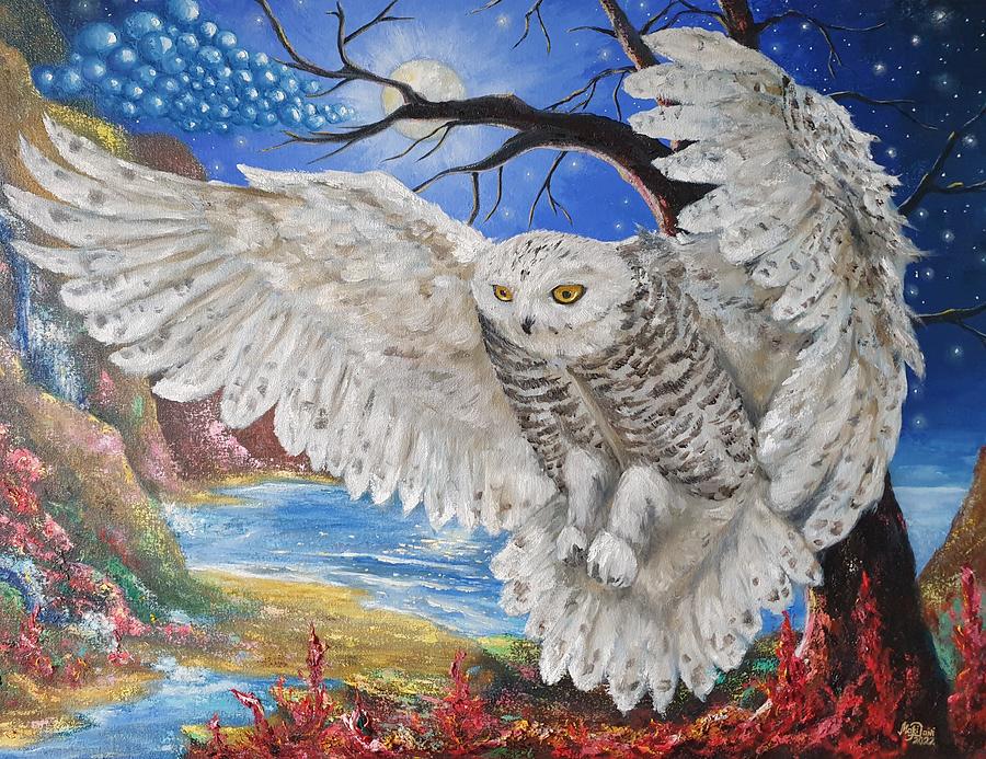 White owl, oil painting by Marina Daniluka Painting by Marina Daniluka ...