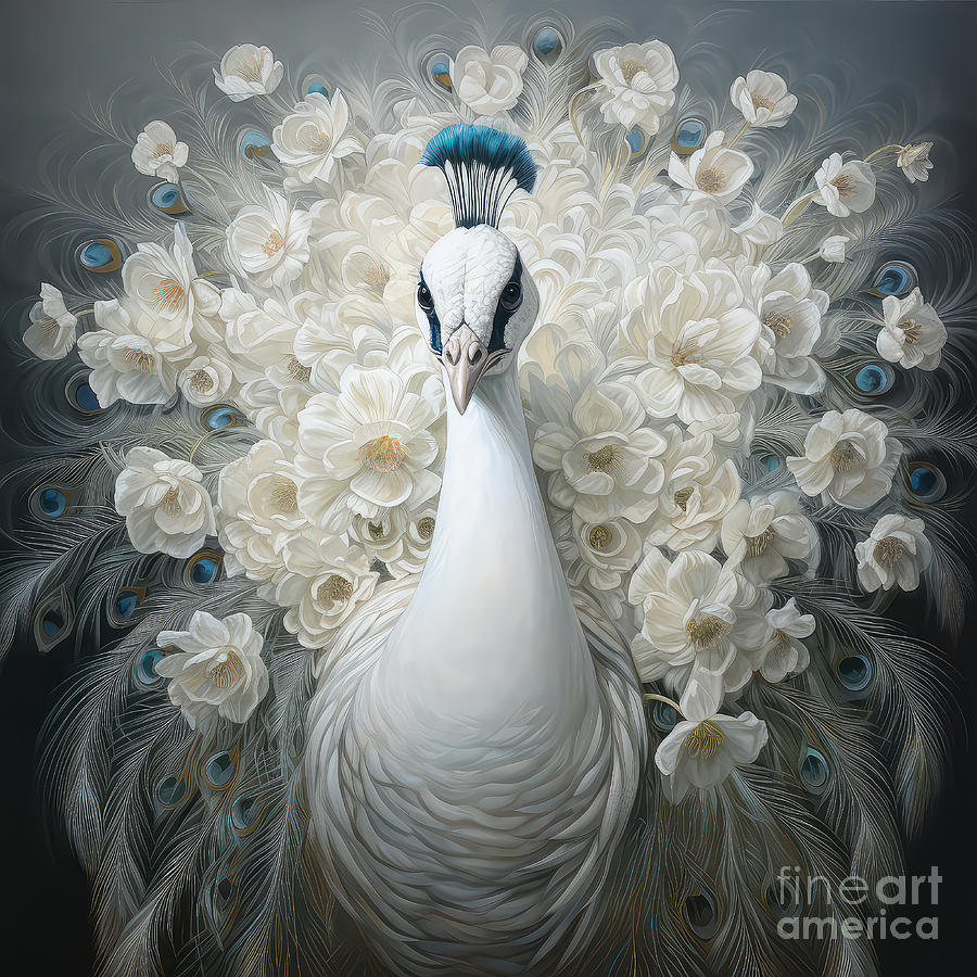 Peacock Digital Art - White Peacock 01 by Elisabeth Lucas