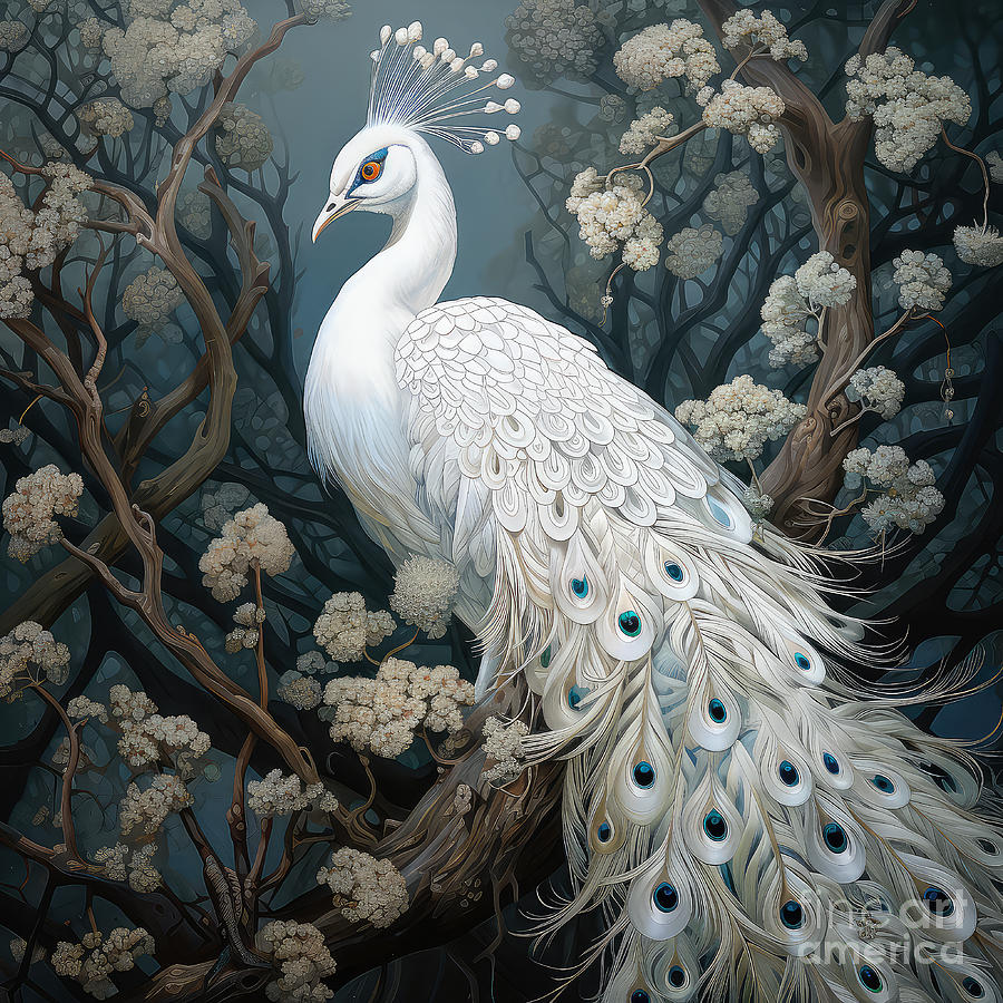 Peacock Digital Art - White Peacock 03 by Elisabeth Lucas