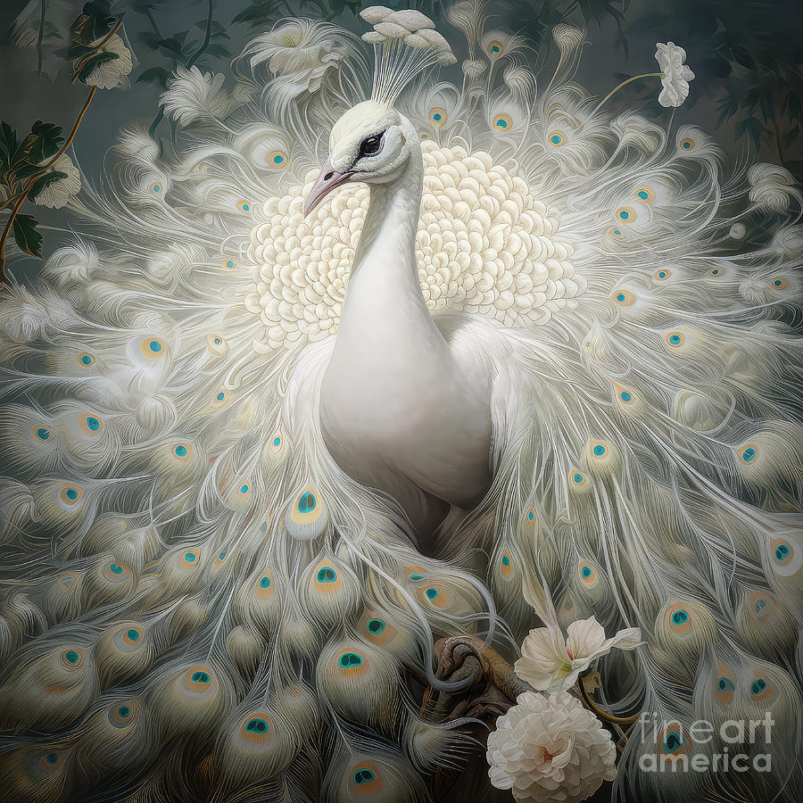 Peacock Digital Art - White Peacock 04 by Elisabeth Lucas