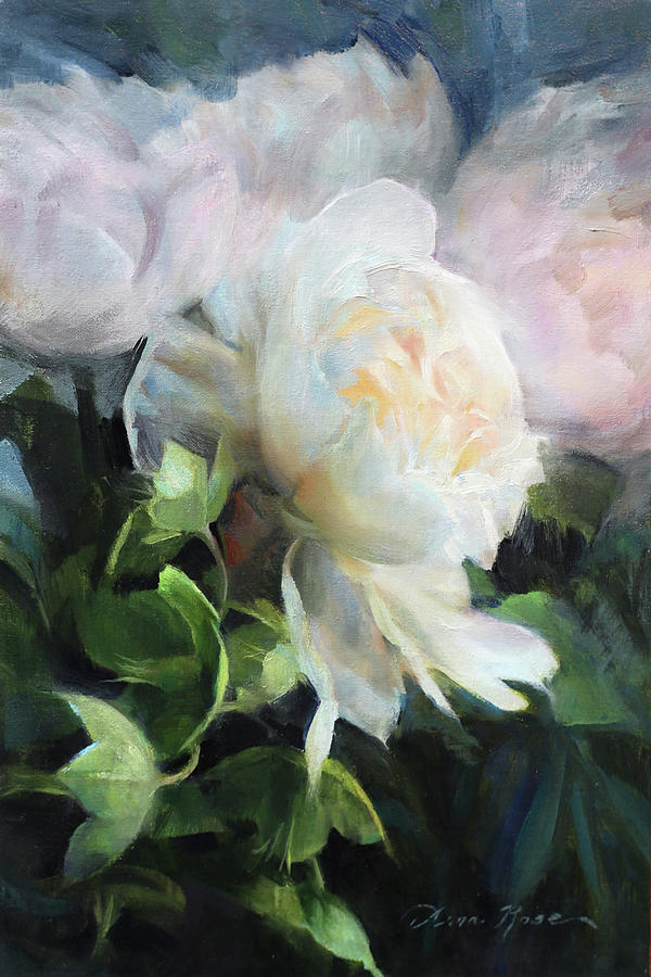White Peonies in North Light Painting by Anna Rose Bain