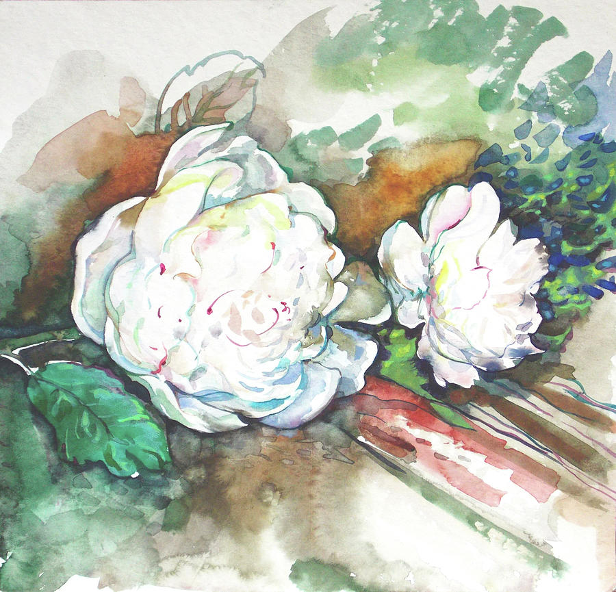 White peonies Painting by Katya Atanasova