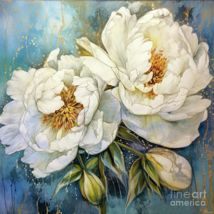 White Peony Blossoms Painting by Tina LeCour
