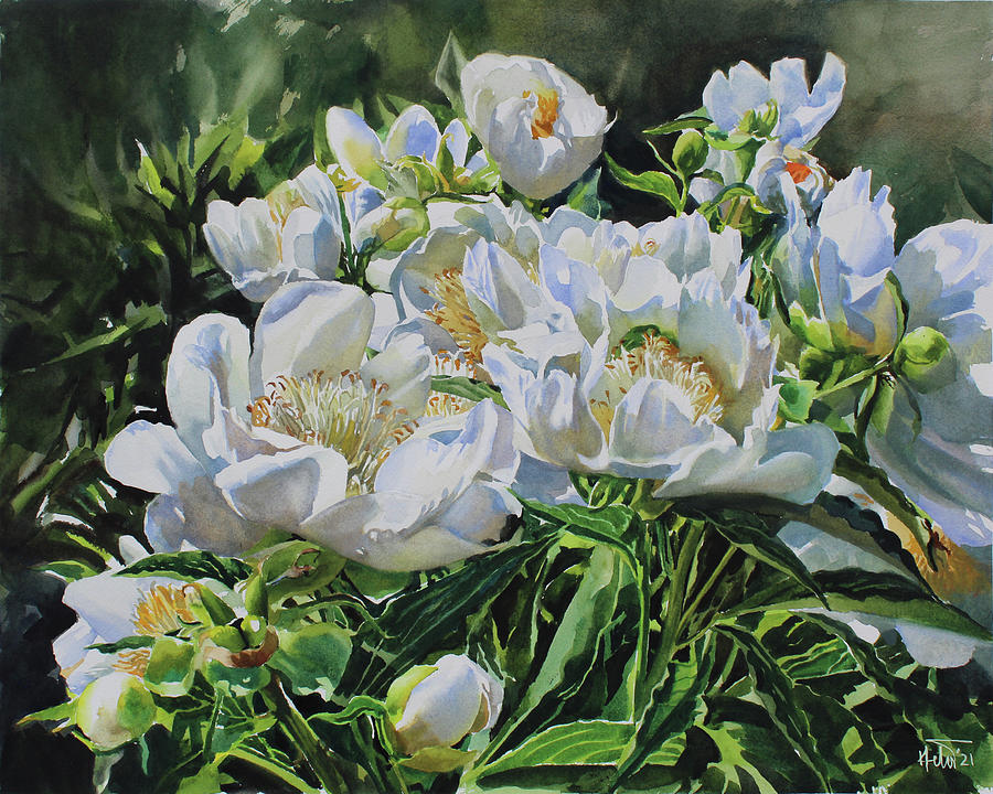 White Peony_01 Painting by Helal UDDIN