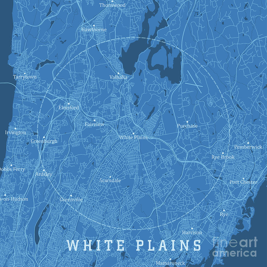 White Plains Ny City Vector Road Map Blue Text Digital Art By Frank Ramspott Fine Art America 1742