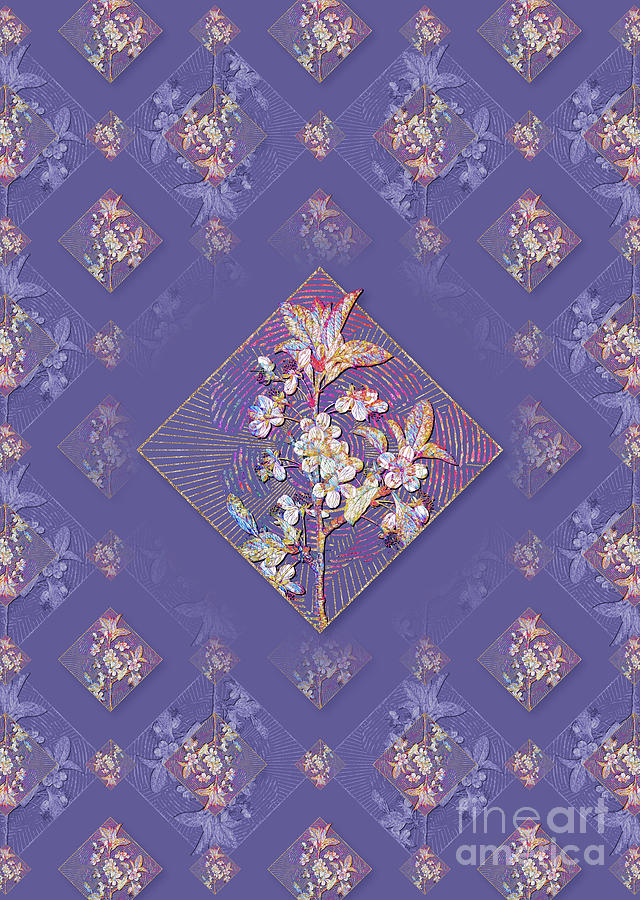 White Plum Flower Geometric Mosaic Pattern in Veri Peri n.0446 Mixed Media by Holy Rock Design
