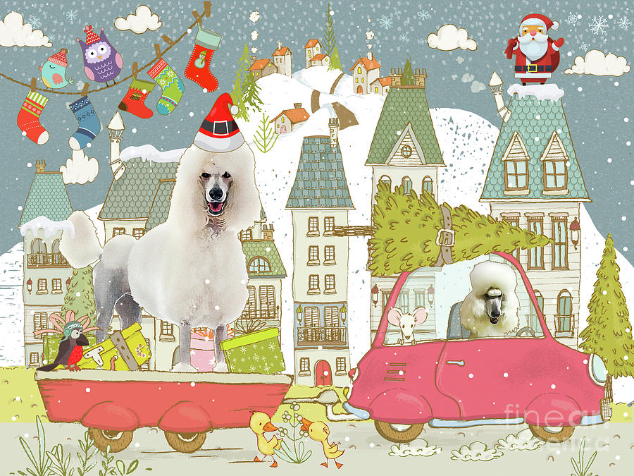 White Poodle Art Winter City Adventure Standard Poodle Gifts Digital Art by Sandra Sij