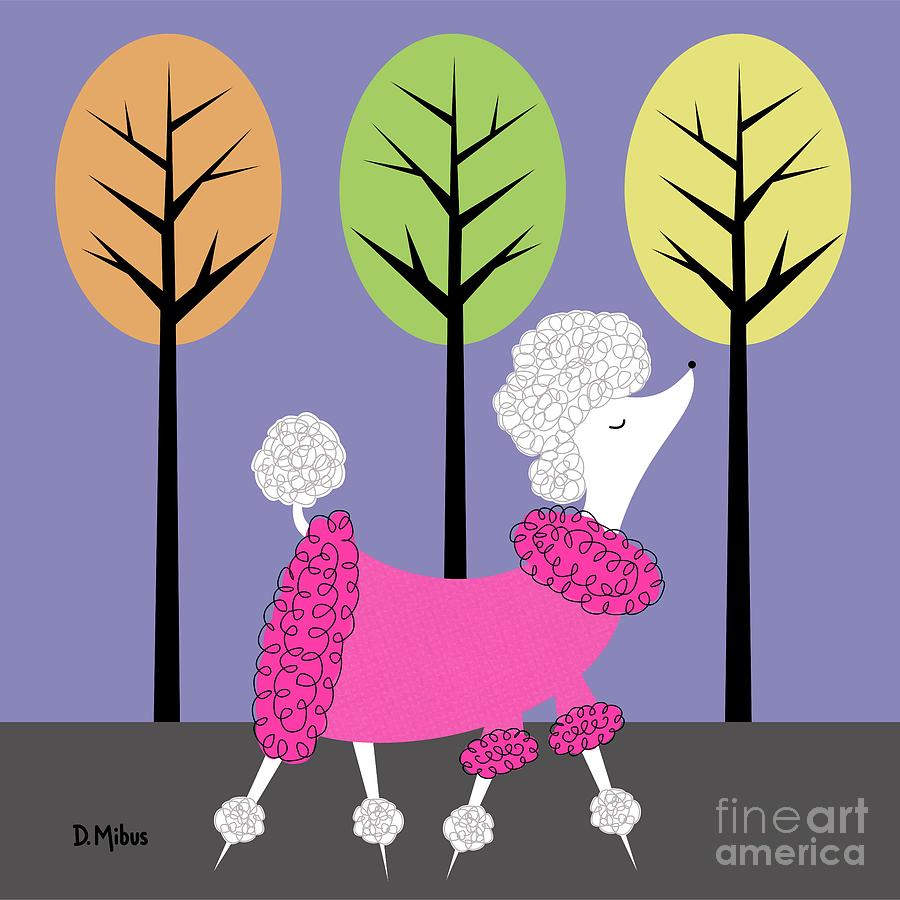 White Poodle in Pink Coat Digital Art by Donna Mibus