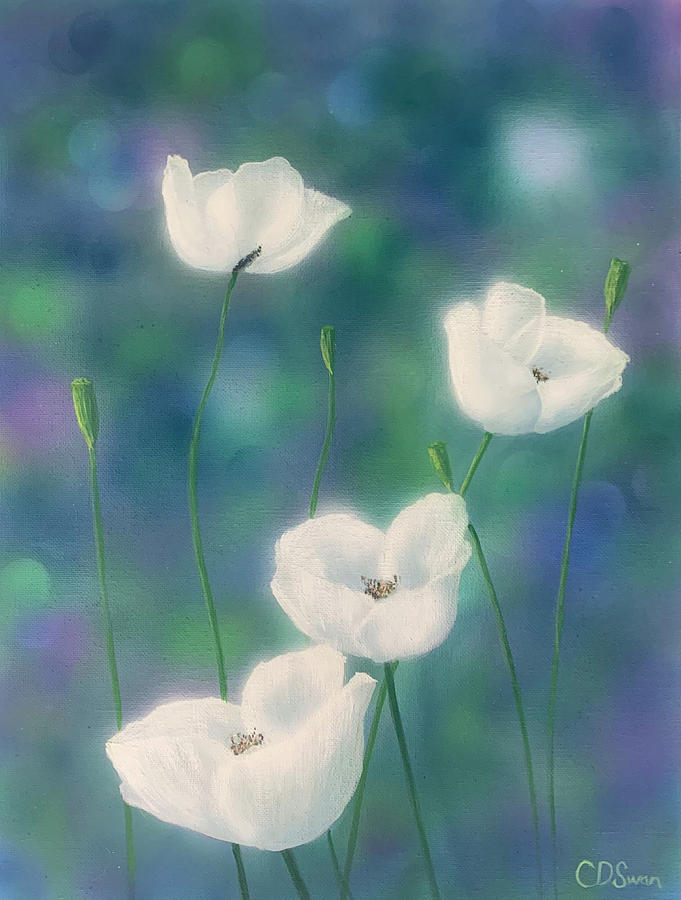 White Poppies Painting by Caroline Swan